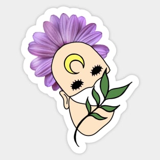 Purple Daisy with a Surreal Creepy Human Face Sticker